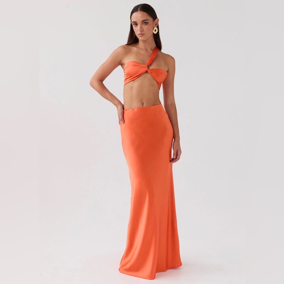 COPY - NWT Peppermayo Hidden Oasis Satin Maxi SKIRT - Tangerine - Picture 5 of 7